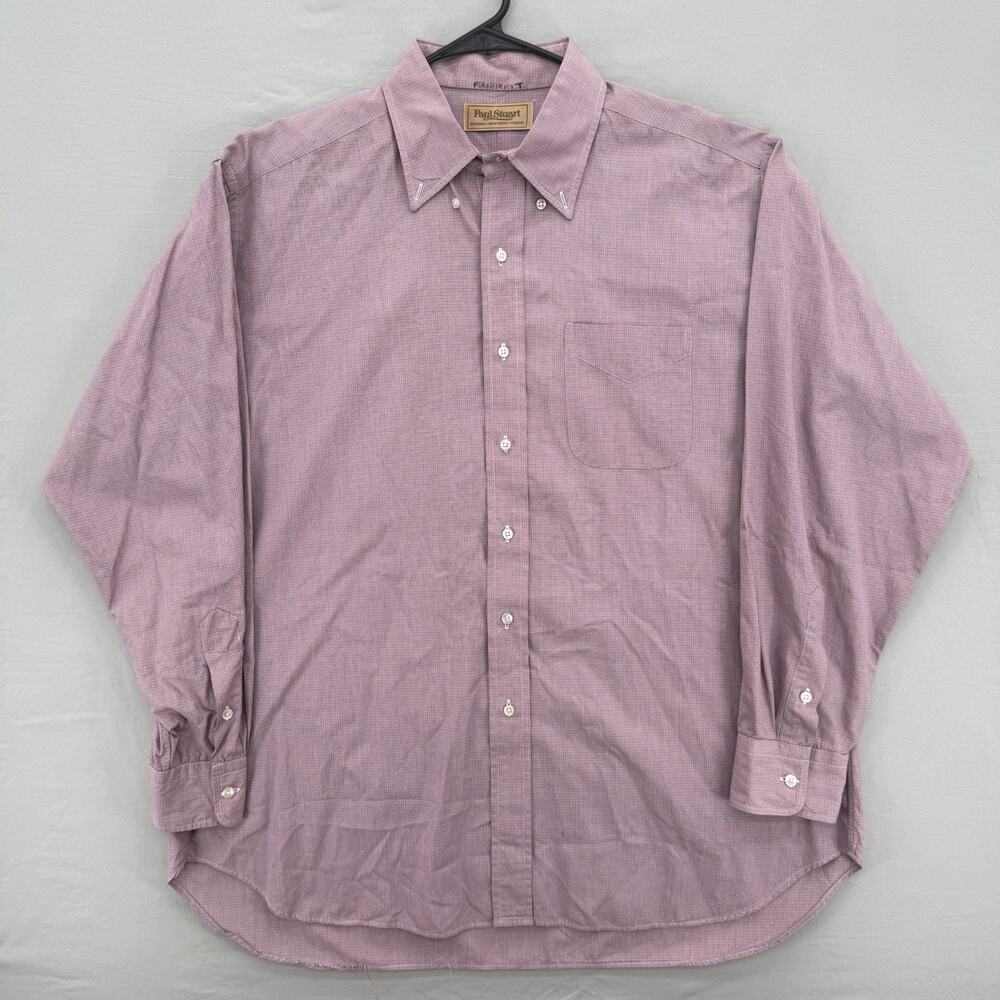 VTG Paul Stuart Dress Shirt Mens 17x35 Red Blue Checkered Button Down Cotton USA